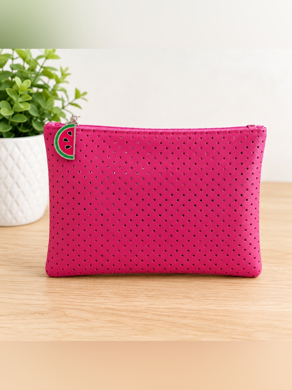 Hot Pink Perforated Zip Pouch
